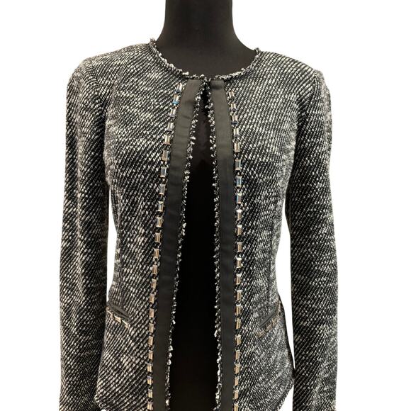 Cache Tweed Lined Front Hook Eye Closure Top Jacket Nail head Gemstones NWT $168 - Picture 2 of 6